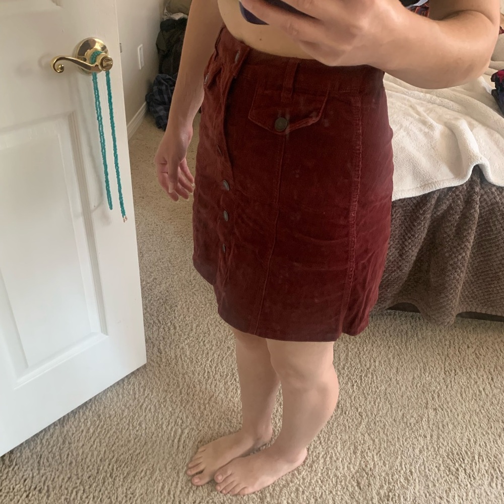 Burgundy corduroy a line mini button up skirt - Picture 5 of 5